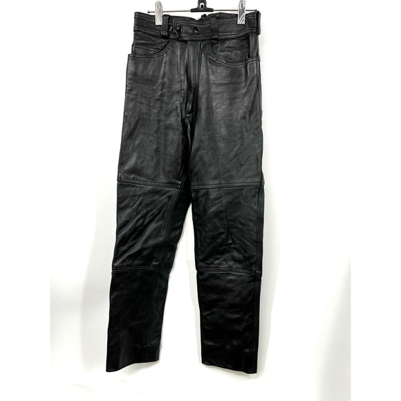 First Genuine Leather Pants Womens Black Smooth Motorcycle‎ Pants Size 28 - Picture 1 of 7